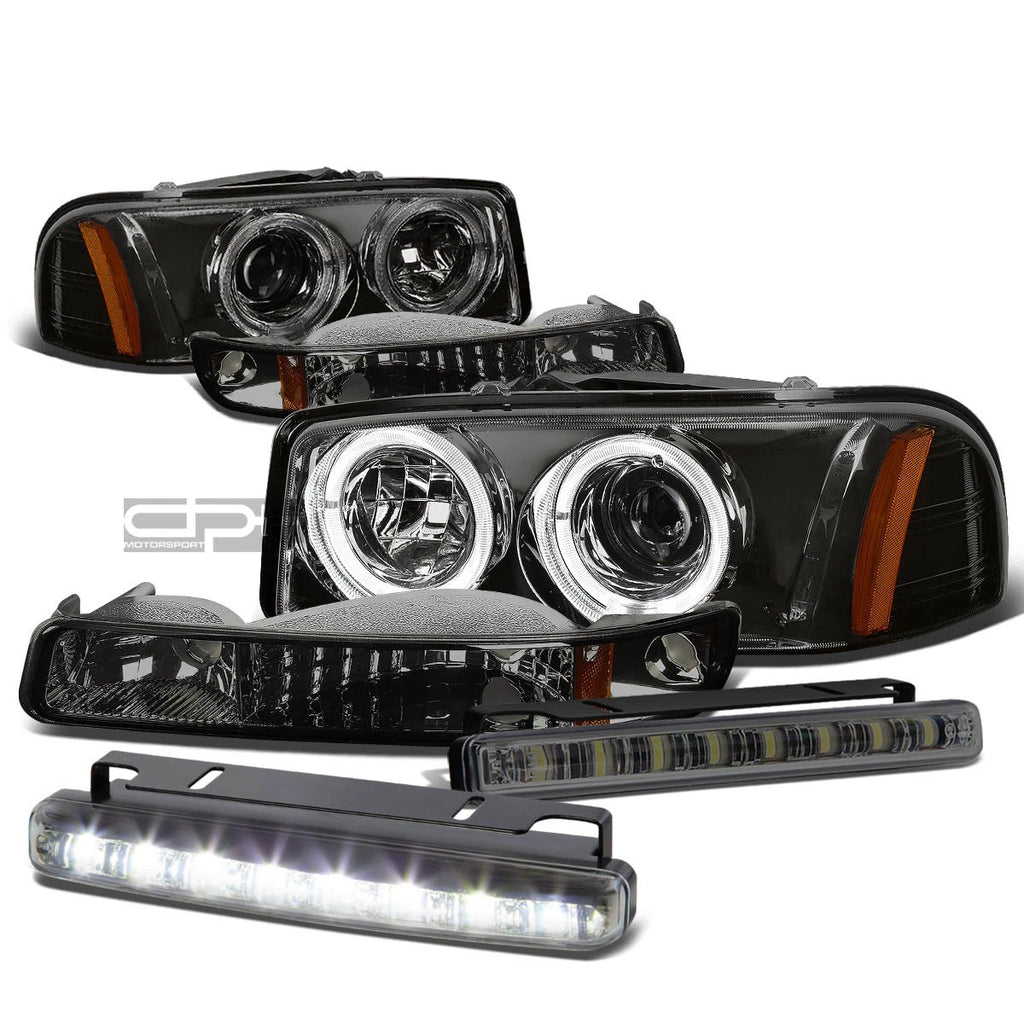 Smoked Dual Halo Projector Headlights + Bumper + Fog Light Set for Sierra Yukon (1999–2006)