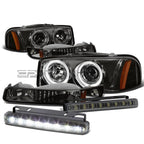 Smoked Dual Halo Projector Headlights + Bumper + Fog Light Set for Sierra Yukon (1999–2006)