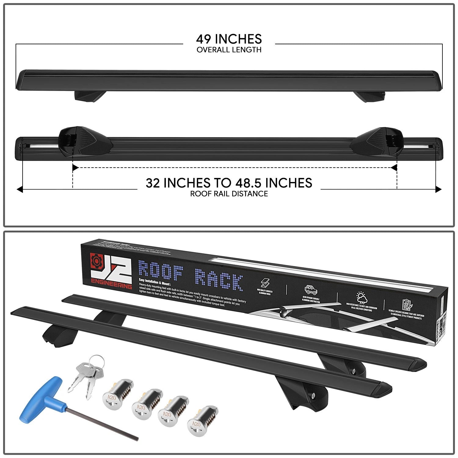 Adjustable Roof Rack Cargo Carrier for Universal Fit (32"–48.5")