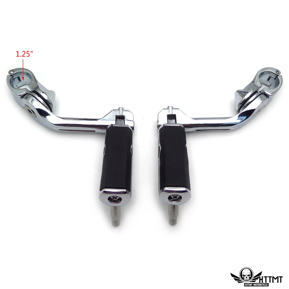 1-1/4" Chrome Clamp Engine Guard with 5" Angled Skull Foot Pegs for Harley