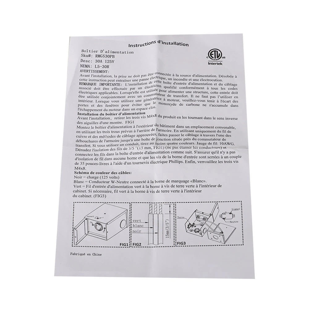 30 Amp Power Outlet Panel for NEMA L5-30R (125/250)