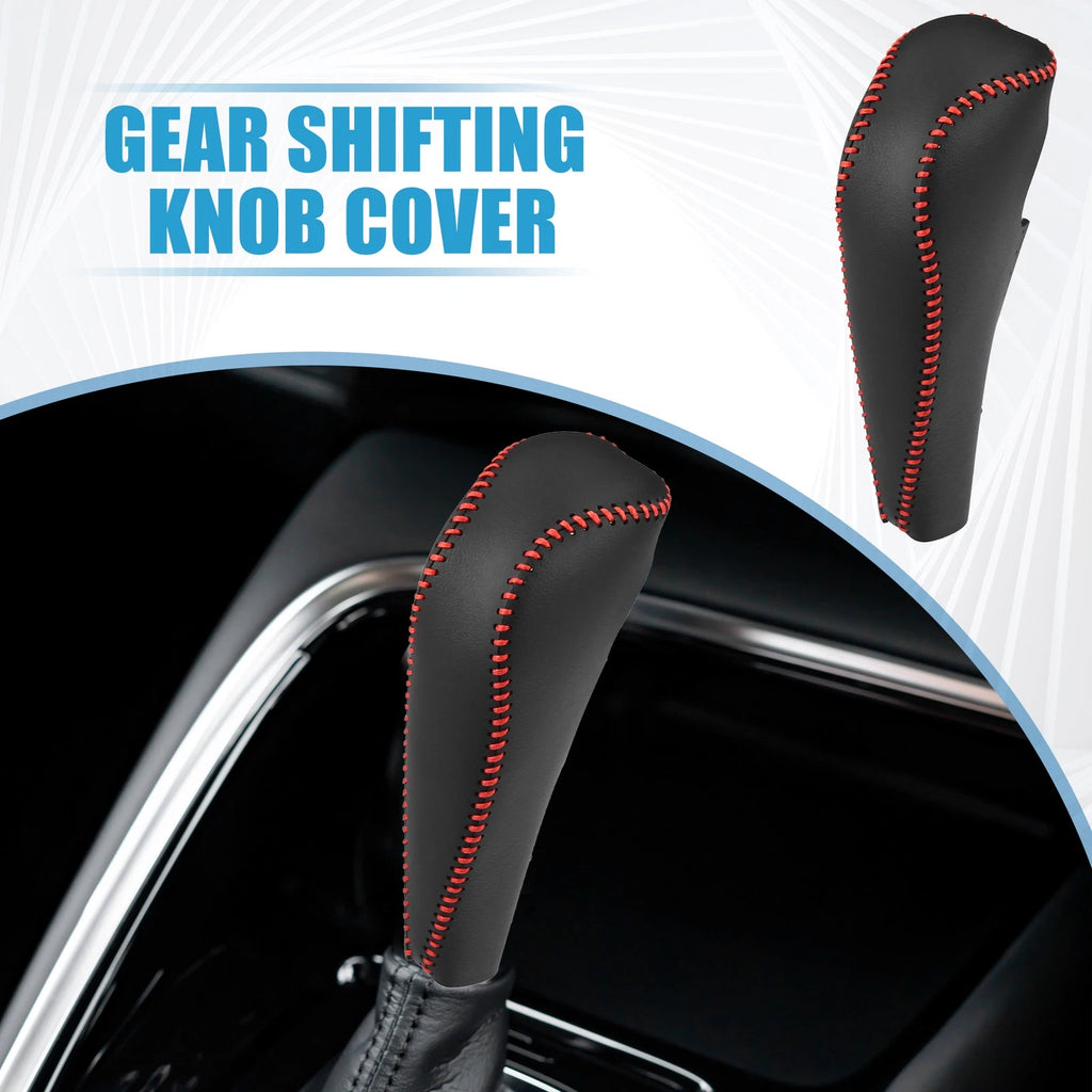 Gear Shifting Knob Cover Trim for Honda Civic (2012–2015) Black Red Stitches
