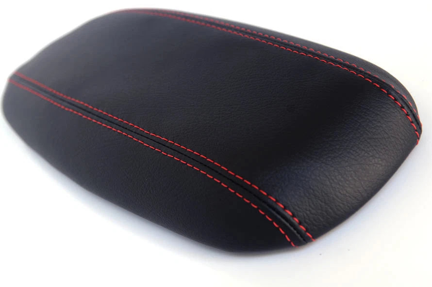 Leather Synthetic Console Armrest Cover for Ford Mustang (1994–2004) Black Red Stitch
