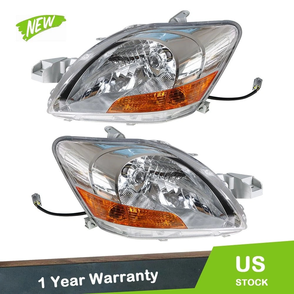Replacement Headlight Set for Toyota Yaris Sedan (2007–2011) LH+RH Chrome Halogen