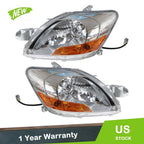 Replacement Headlight Set for Toyota Yaris Sedan (2007–2011) LH+RH Chrome Halogen