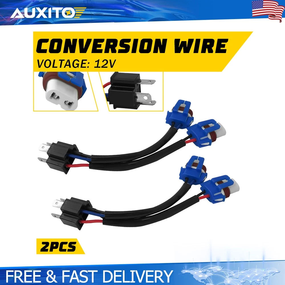 2X 9003 HB2 to 9005 HB3 9006 HB4 Headlight Conversion Wiring Harness Adapter