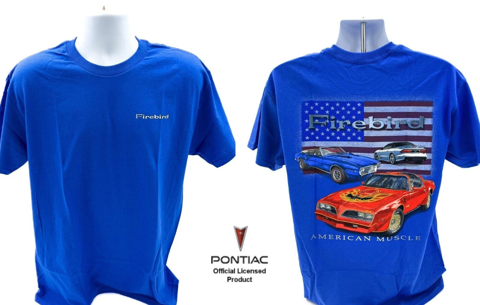 Pontiac Firebird T Shirt Blue American Muscle Flag for Pontiac Firebird (1969–2002)