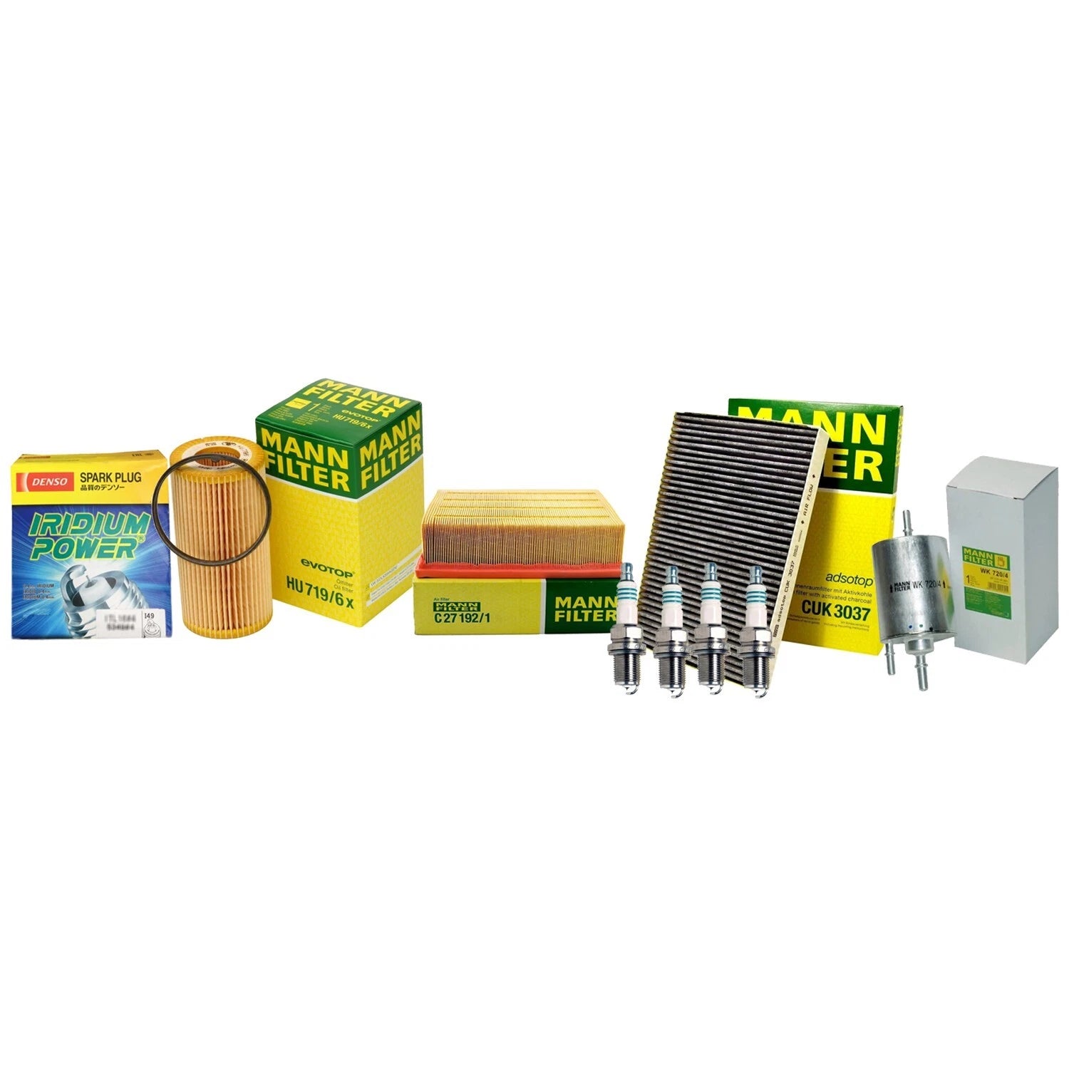 Set of 4 Mann Engine Cabin Air Oil Fuel Filters & Denso Iridium Spark Plugs for