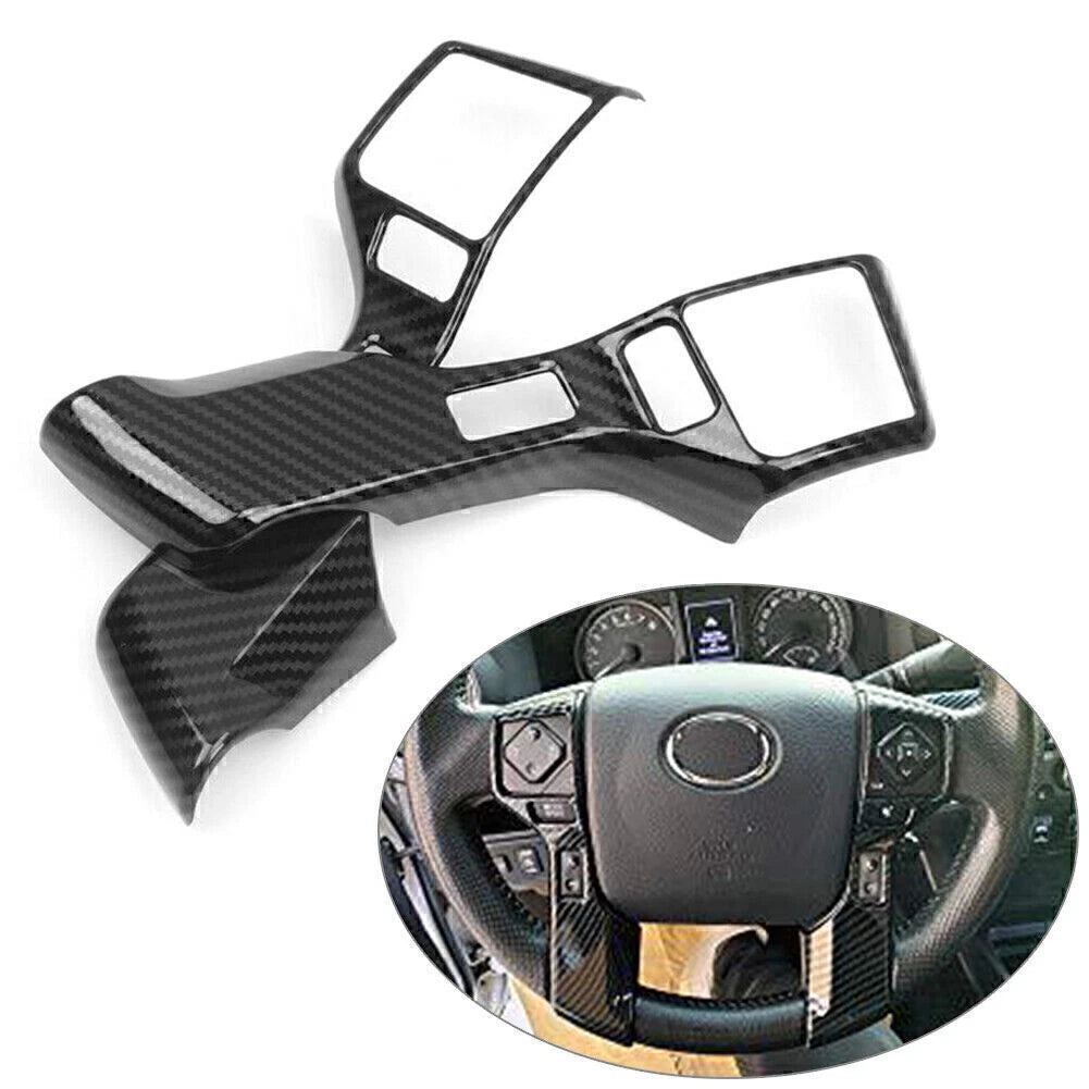 2X Carbon Fiber Steering Wheel Button Cover Trim for Toyota Tacoma (2016–2019)