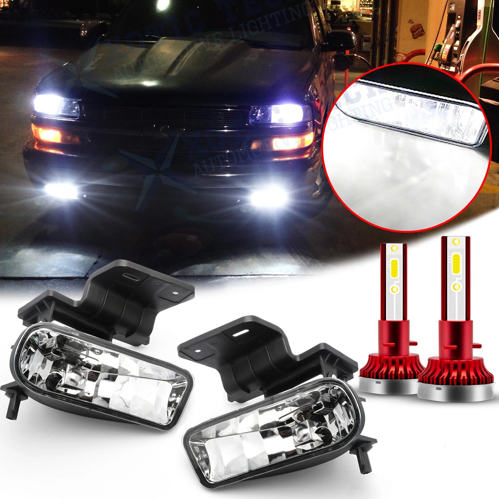 Clear Lens White LED Fog Light with Bracket for Chevy 1500 2500 3500 (2015–2020)