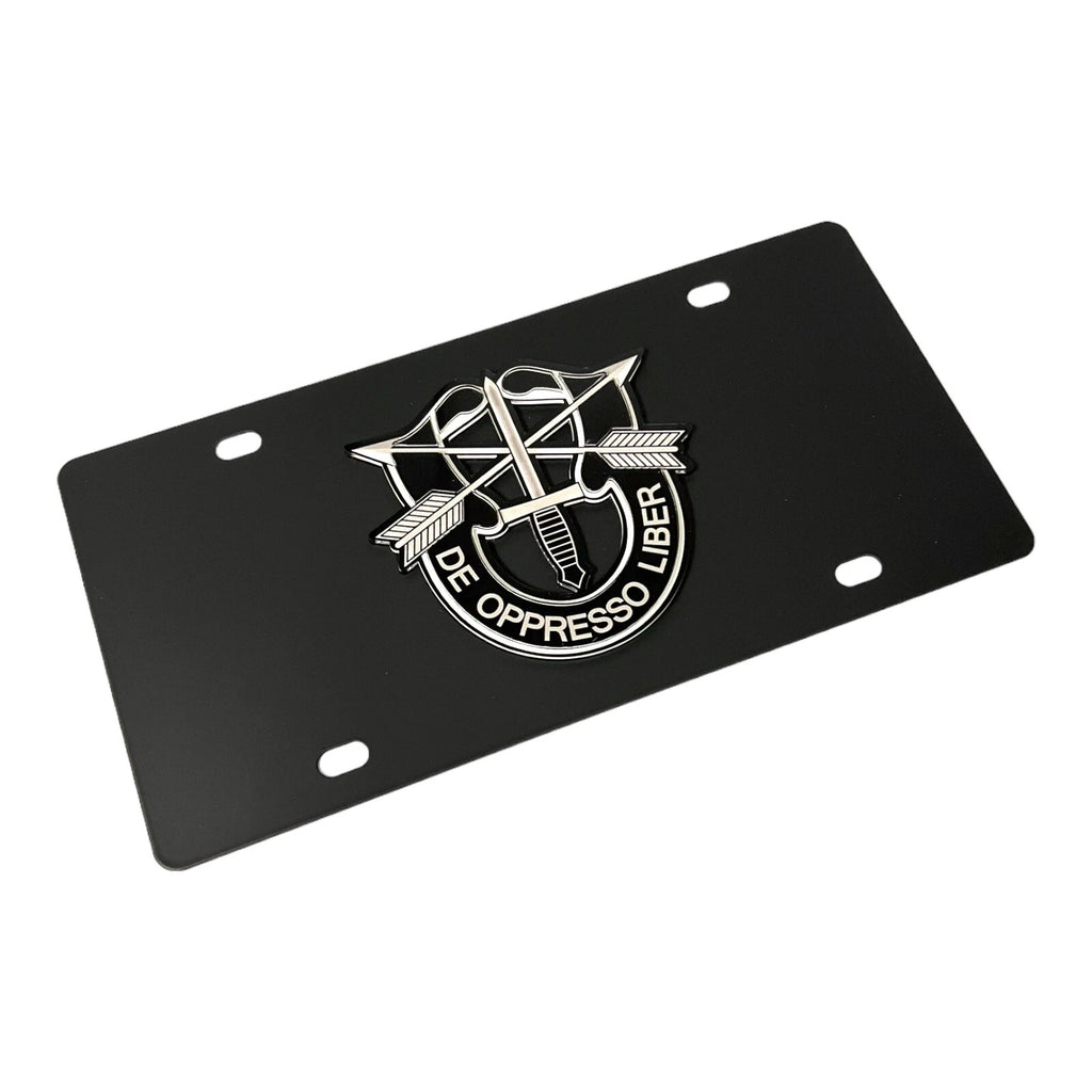US Army Special Forces License Plate Frame Black Stainless for Universal