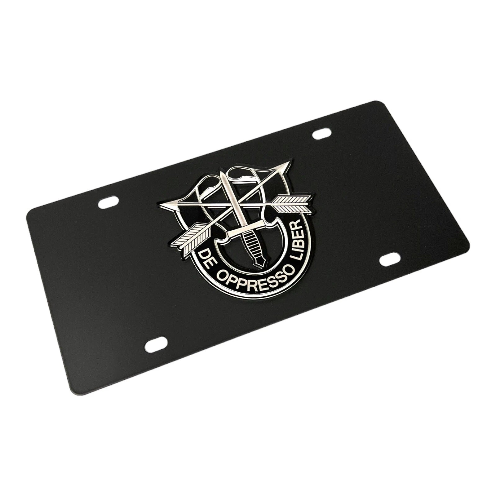 US Army Special Forces License Plate Frame Black Stainless for Universal