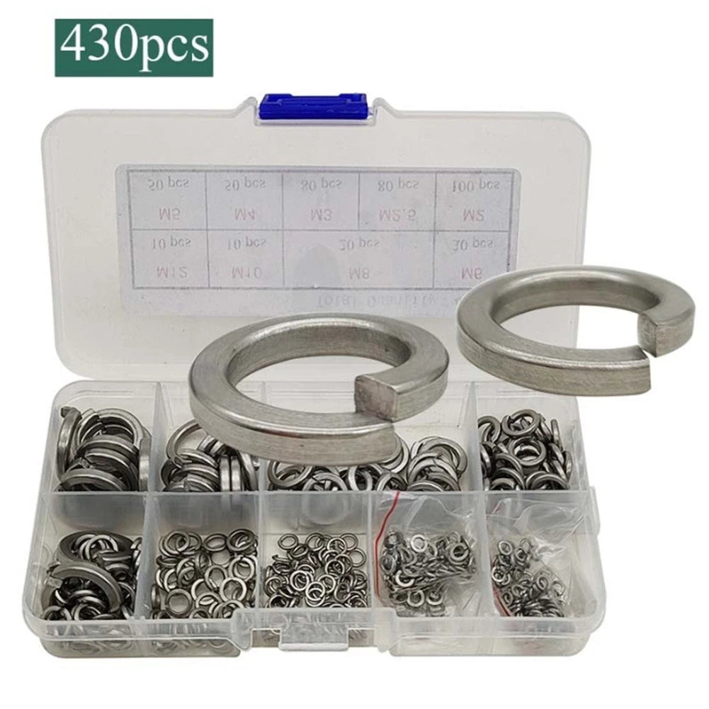304 Stainless Steel Spring Washer Set of 430 pcs for Various Applications