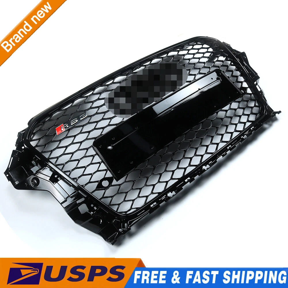RS3 Style Front Grille for Audi A3 S3 8V (2013–2016) Gloss Black Replacement