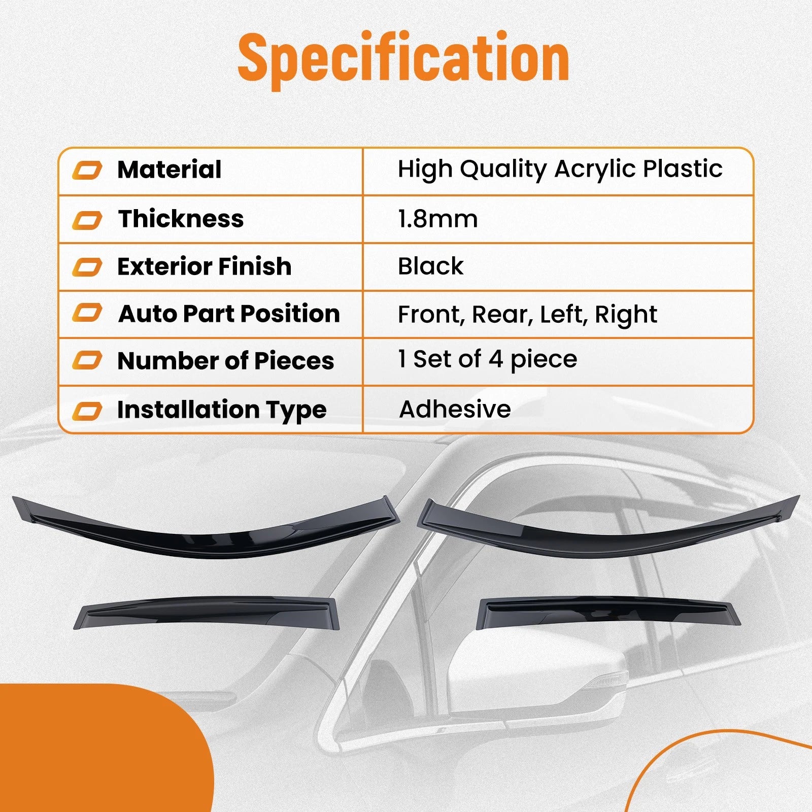 Set of 4 Wind Deflectors Rain Guards for Subaru Impreza (2008–2011)