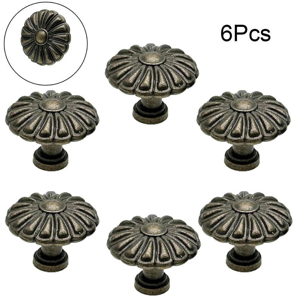 6X Vintage Flower Shape Drawer Cabinet Knob Pulls for