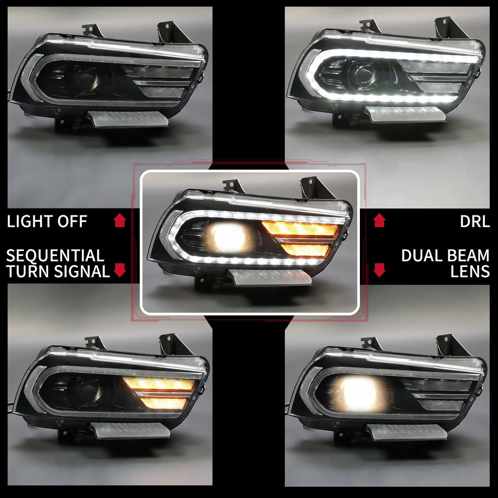 Projector Headlights for Dodge Charger (2011-2014) LED Sequential Turn