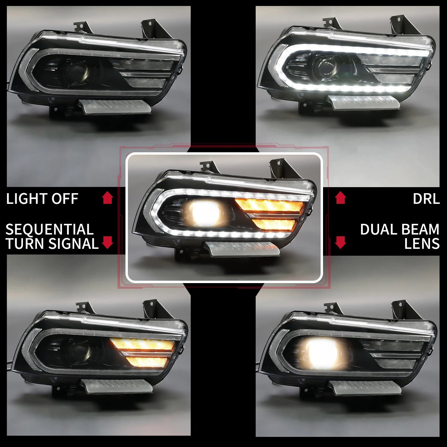 Projector Headlights for Dodge Charger (2011-2014) LED Sequential Turn