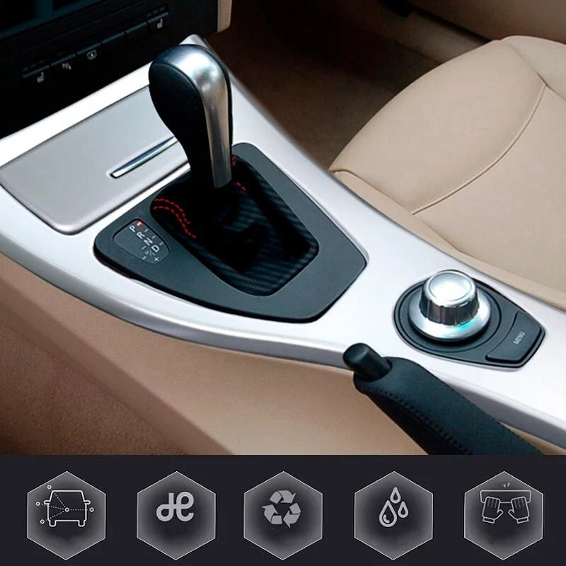 Automatic Shift Boot Cover for BMW E90 (2005–2013) Carbon Fiber Red Stitch