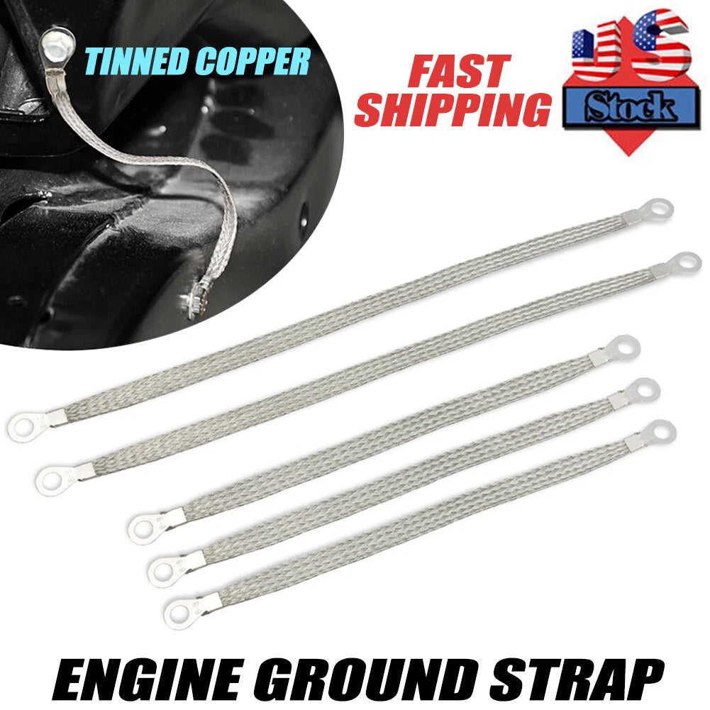 5Pc Tinned Copper Engine Ground Strap Set for Universal Trucks/Cars 3-10" & 2-13"