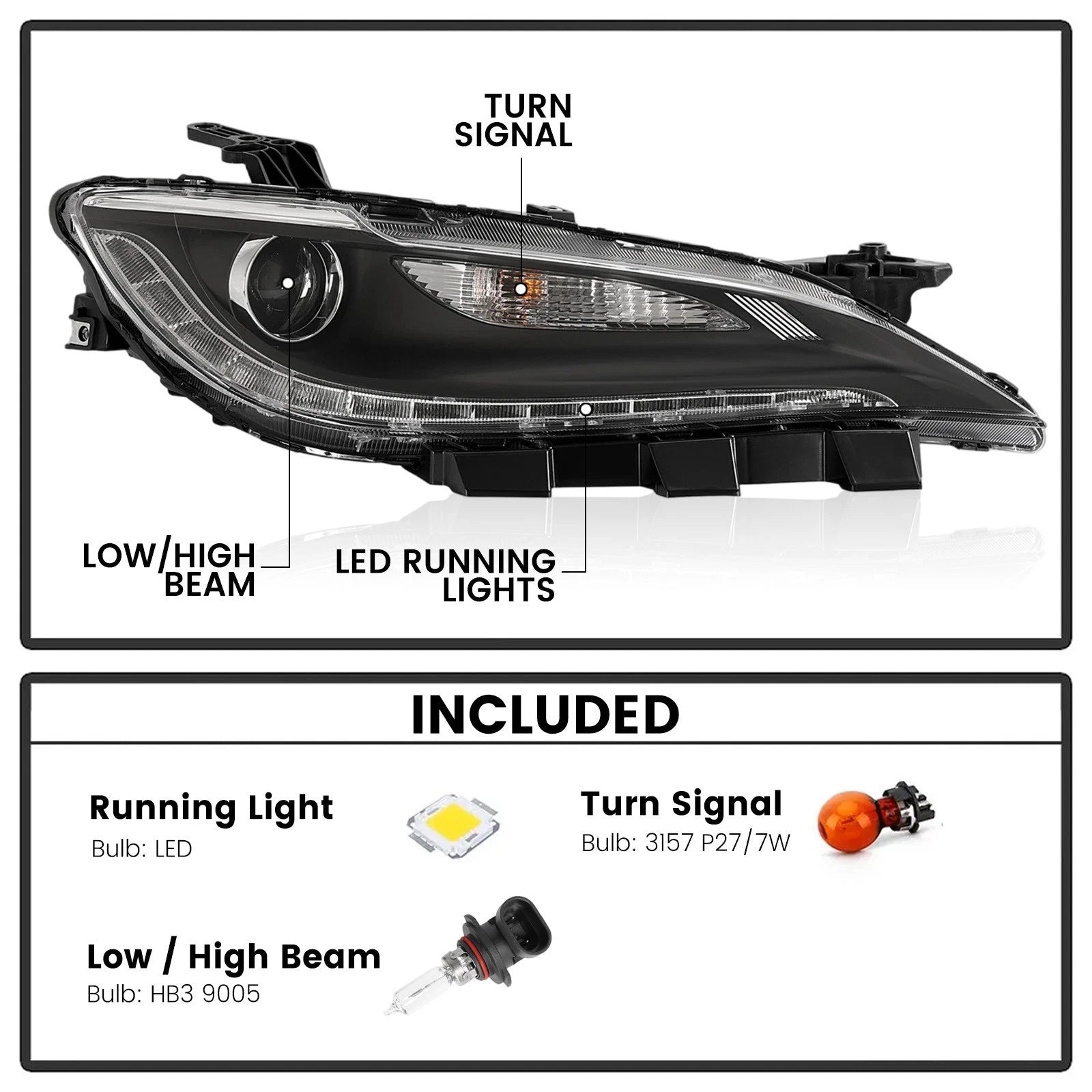 Halogen Headlight with LED DRL Chrome Trim for Chrysler 200 (2015-2017)