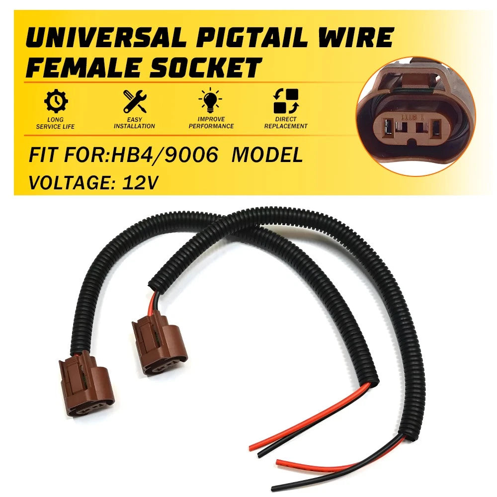 2X HB4/9006 Bulbs Wire Harness Extension Pigtail Connector Plug 15 inch