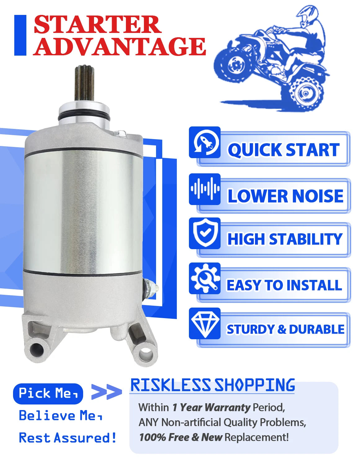 Starter for Polaris Sportsman 450 (2016–2020) with Relay