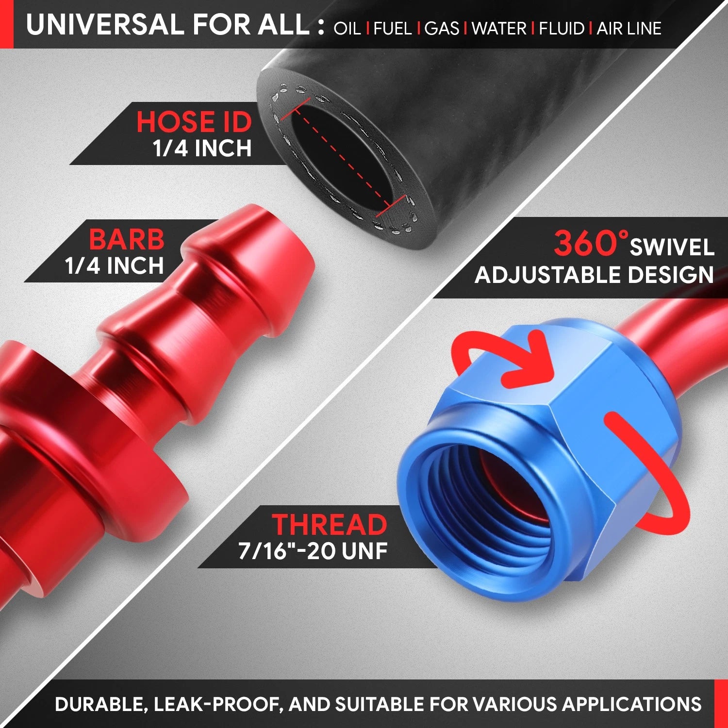 AN4 45 Degree Swivel Oil/Fuel Line Hose End Push-On Male Fitting for