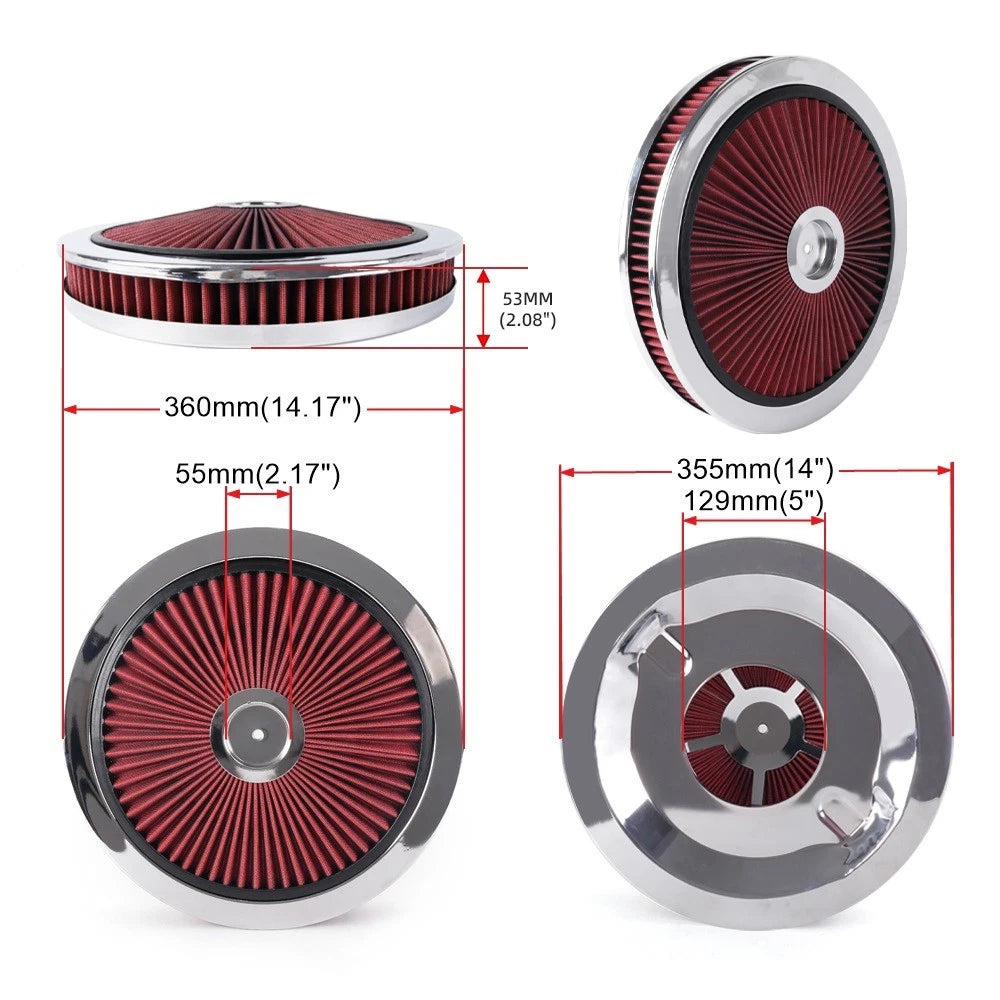 Red Chrome Air Cleaner with Washable Filter for Make Model