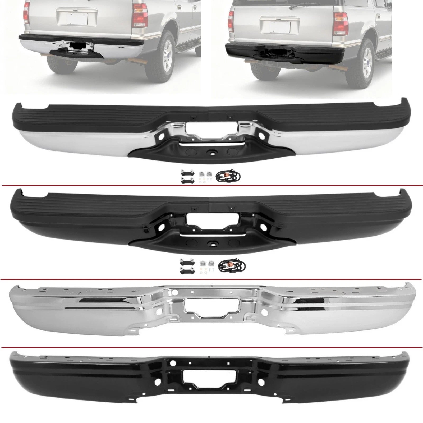 Chrome/Black Rear Bumper Face Bar for Ford Expedition (1997–2002)
