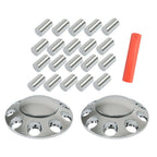 Set of 2 Chrome Front Axle Cover Hub Caps for Semi Truck (Fits 33mm Lug Nuts)
