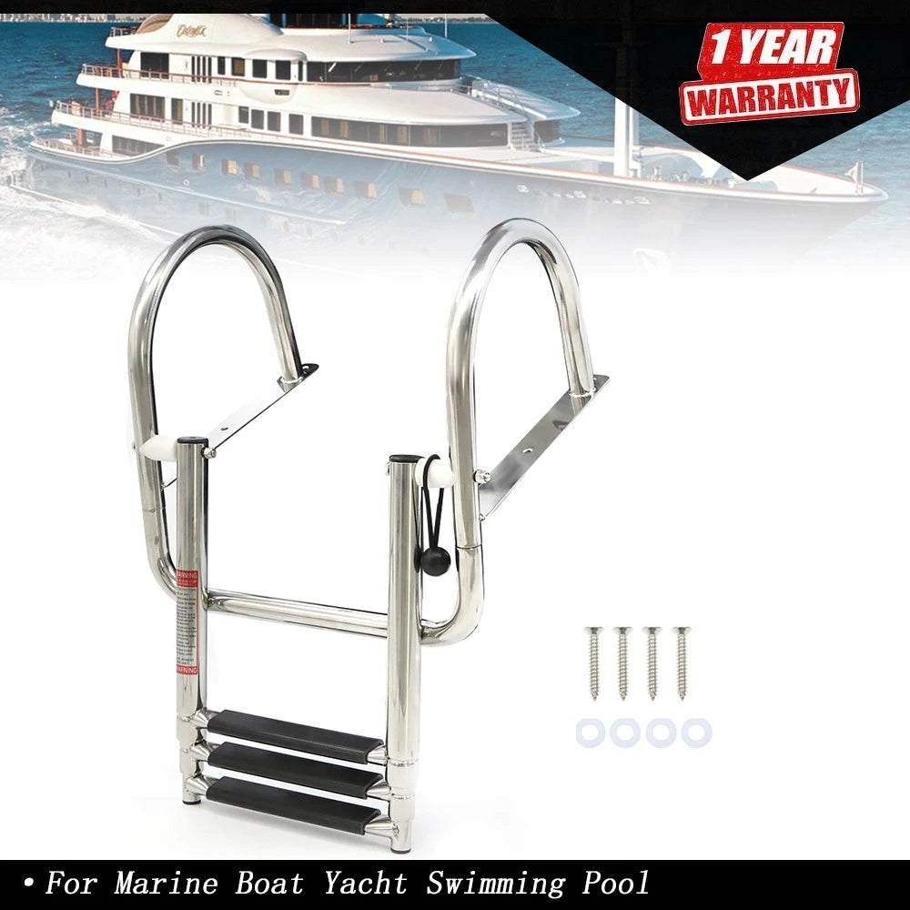 3 Step Folding Pontoon Ladder for Boats (Stainless Steel)