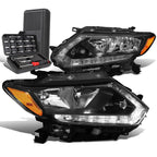 LED DRL Pair for Nissan Rogue (2014–2016) Black/Amber Headlights + Tool Box