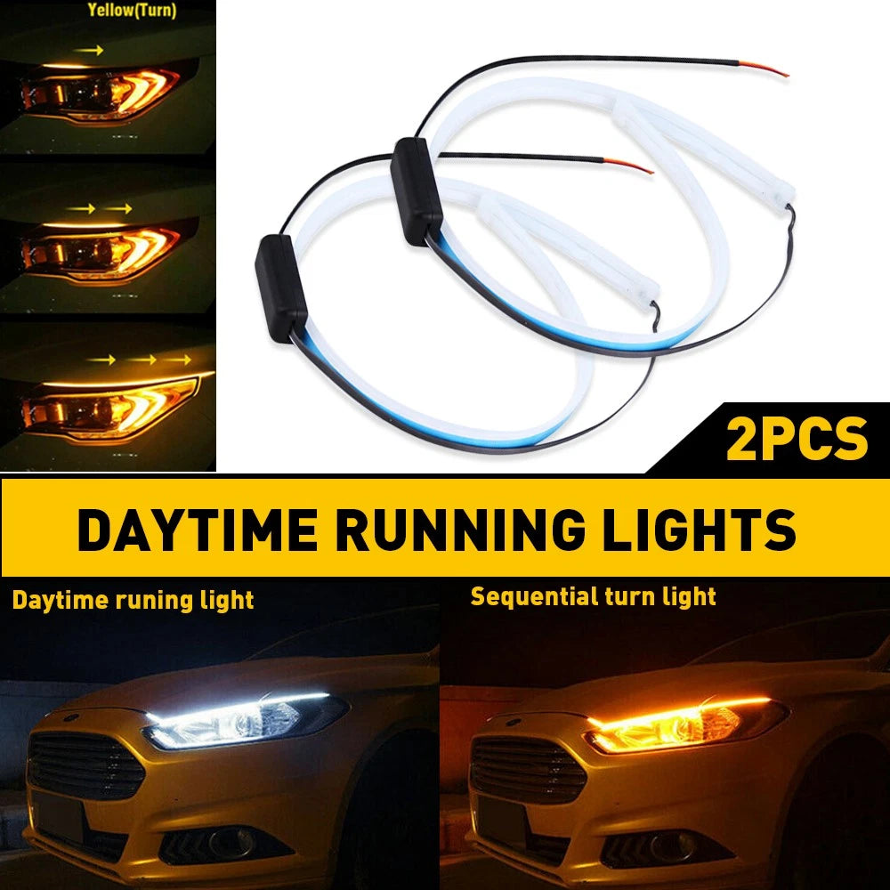 2X 60cm Flexible LED Headlight Slim Strip for Universal Vehicles