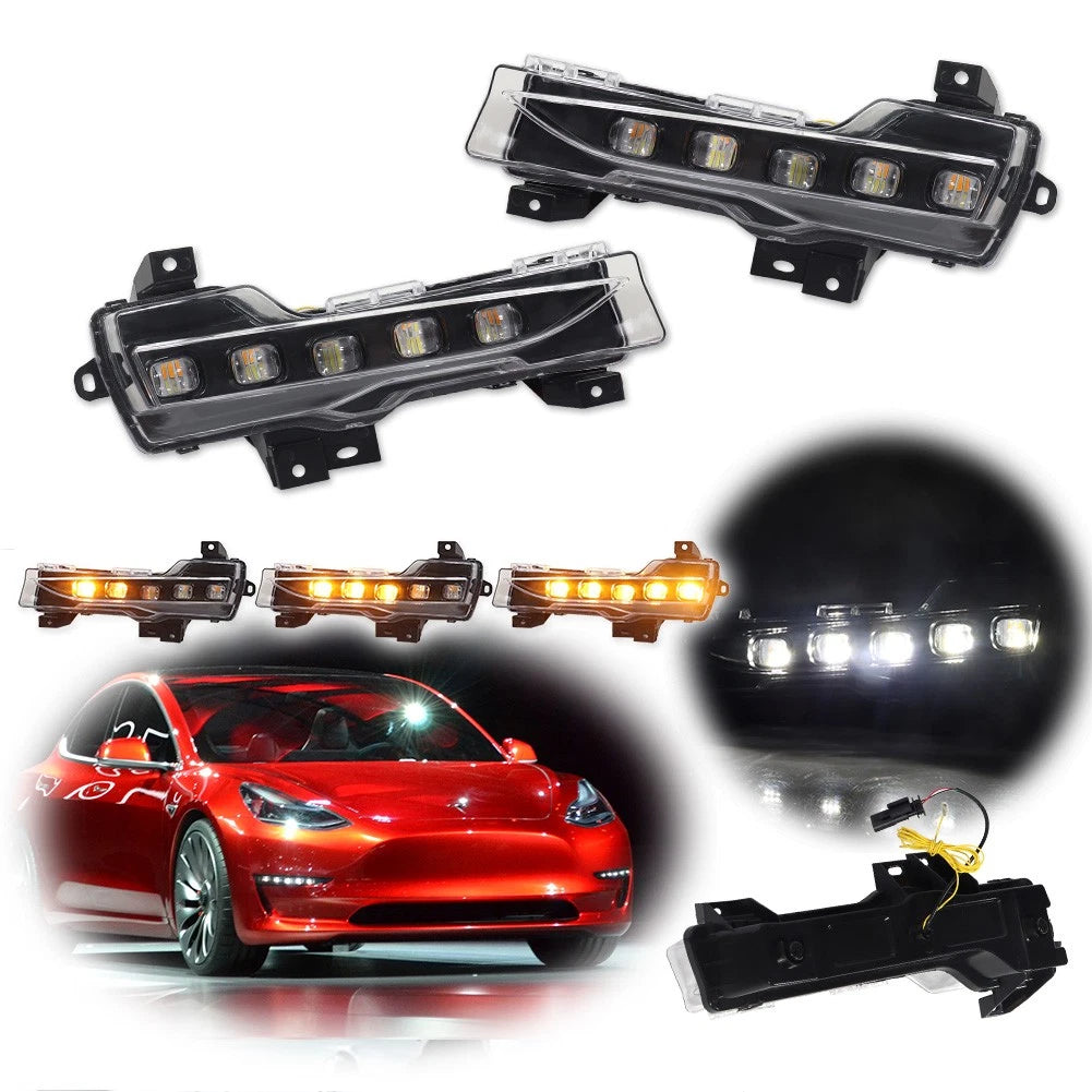 Switchback LED Front DRL Turn Signal Lights for Tesla Model 3, Model Y