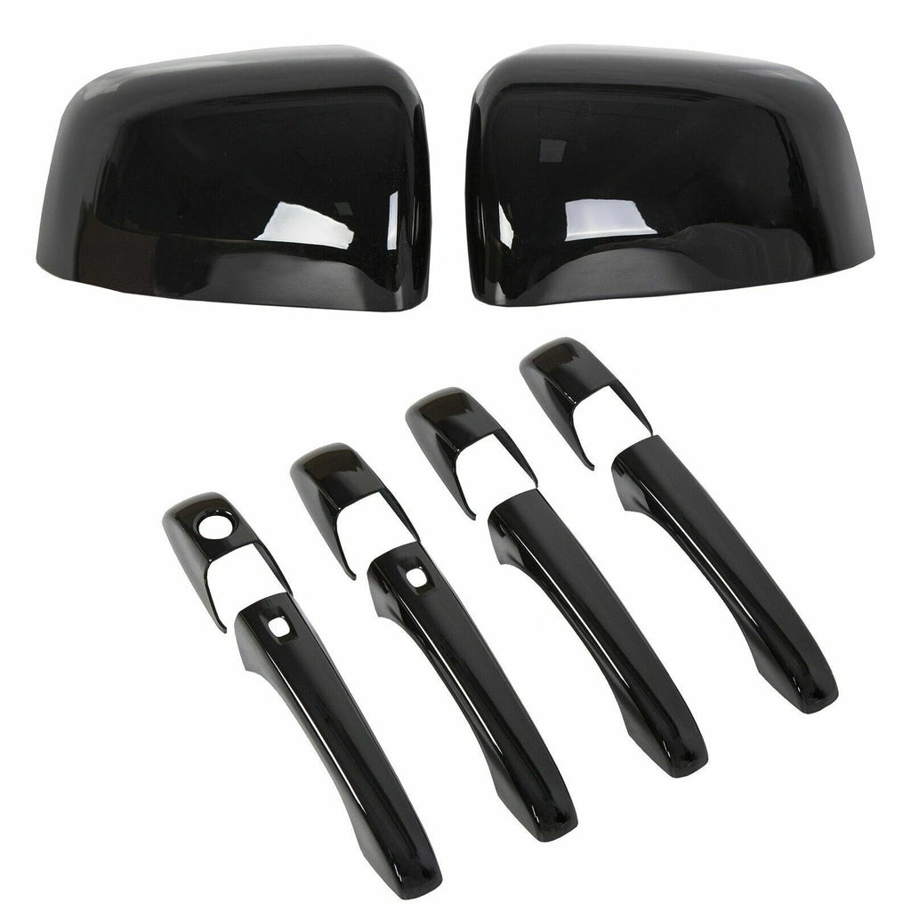 2 Black Mirror Covers + 4 Door Handle Covers for Jeep Grand Cherokee (2011–2021)