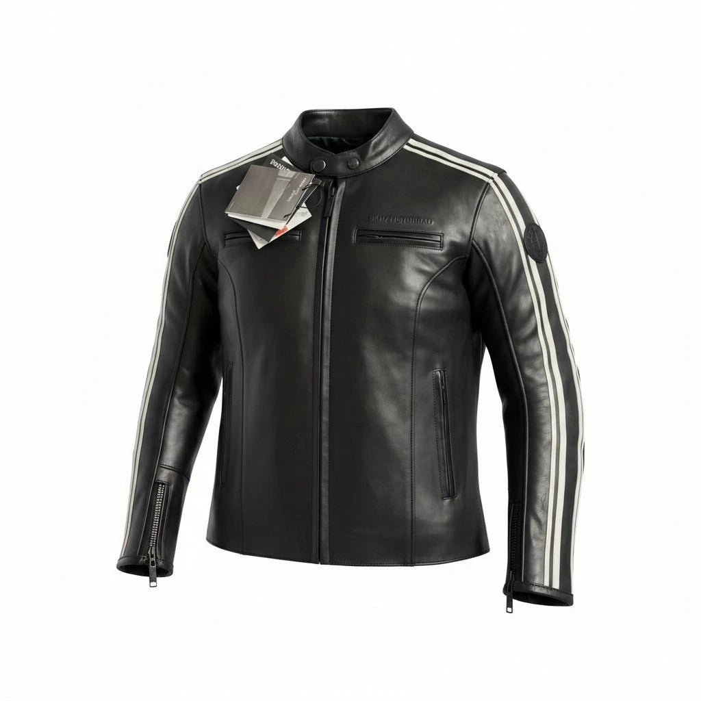 Women's Twin Stripes Leather Jacket for BMW Motorrad (Black & White)