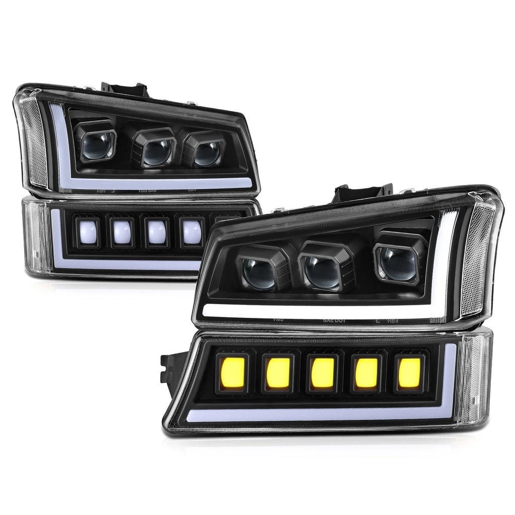 LED DRL Sequential Turn Signal Projector Headlights for Silverado (2003–2007)
