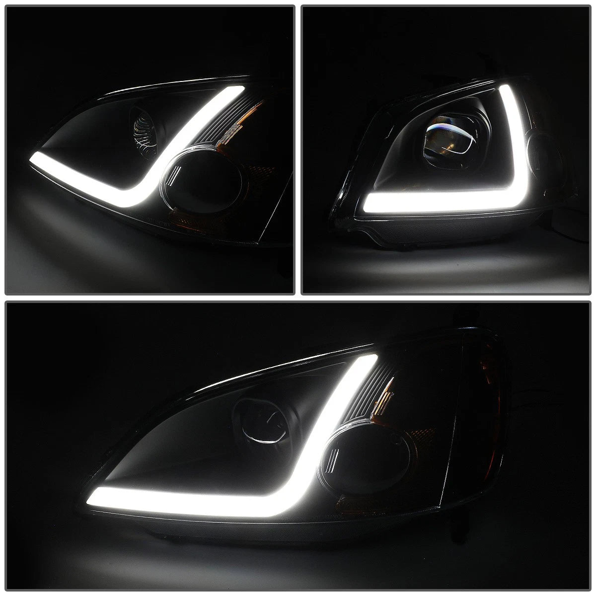 LED DRL Projector Headlight Lamps for Honda Civic Coupe/Sedan (2001–2003)