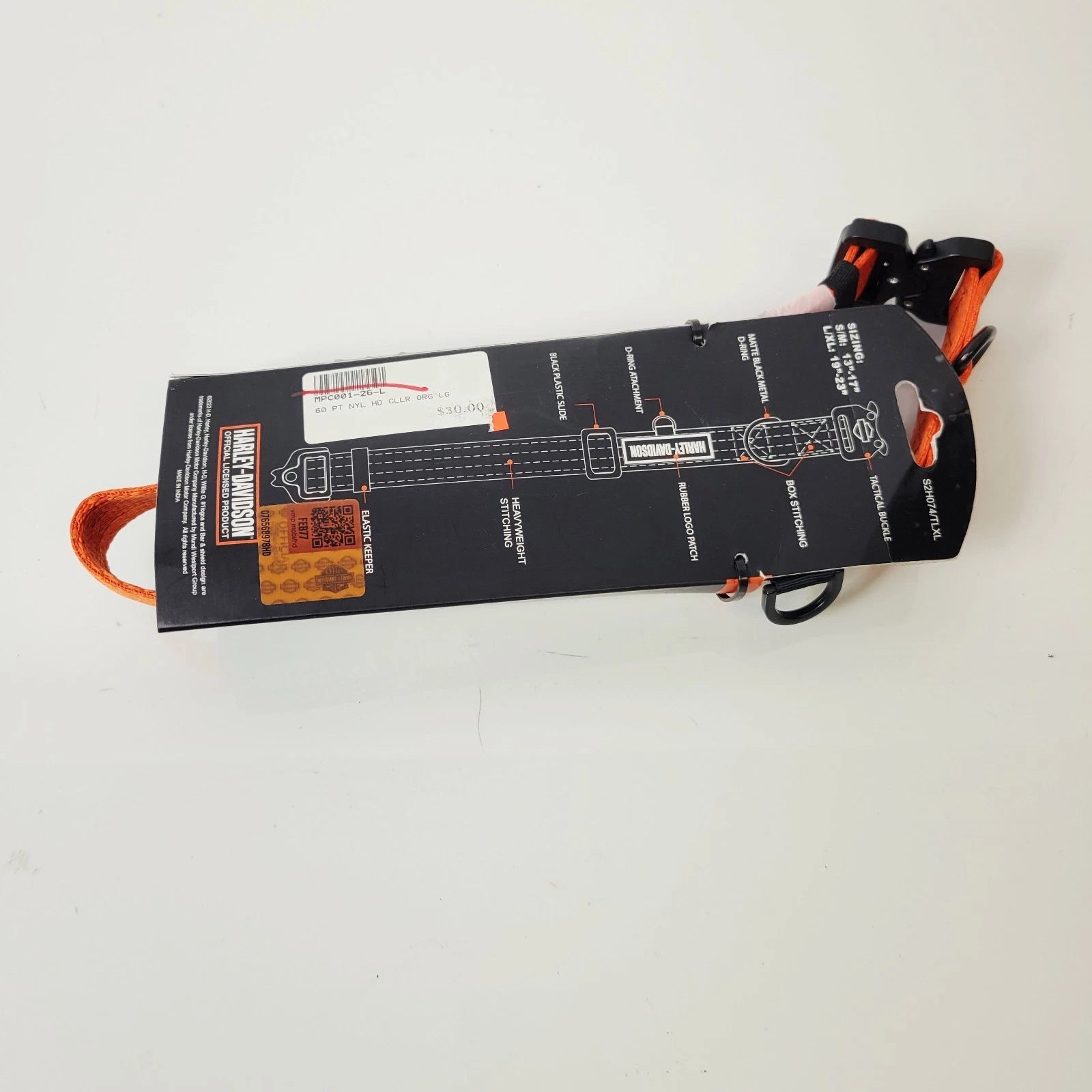 Large Orange Dog Pet Collar for Harley-Davidson (MPC001-26-L)