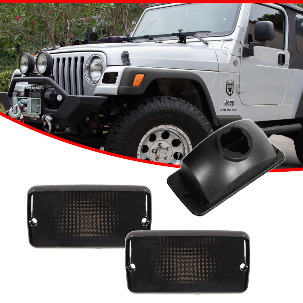 Set of 2 Smoke Lens Front Bumper Turn Signal Lights for Jeep Wrangler TJ (1997–2006)