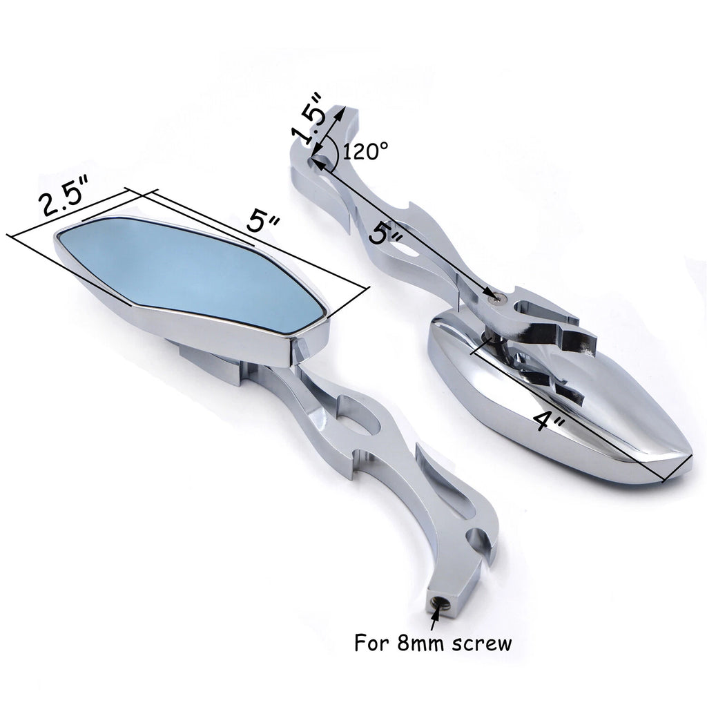 Diamond Flame Chrome Stem Mirrors for Harley Iron Horse (Custom Application)