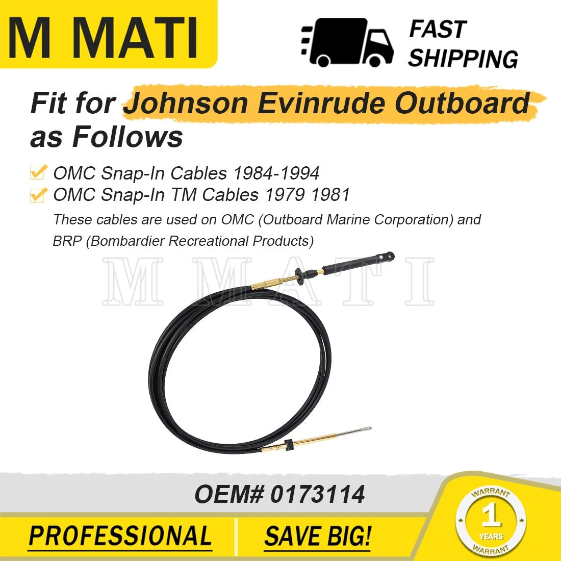 Throttle Shift Remote Control Cable for Johnson Evinrude OMC (Fits 14FT)