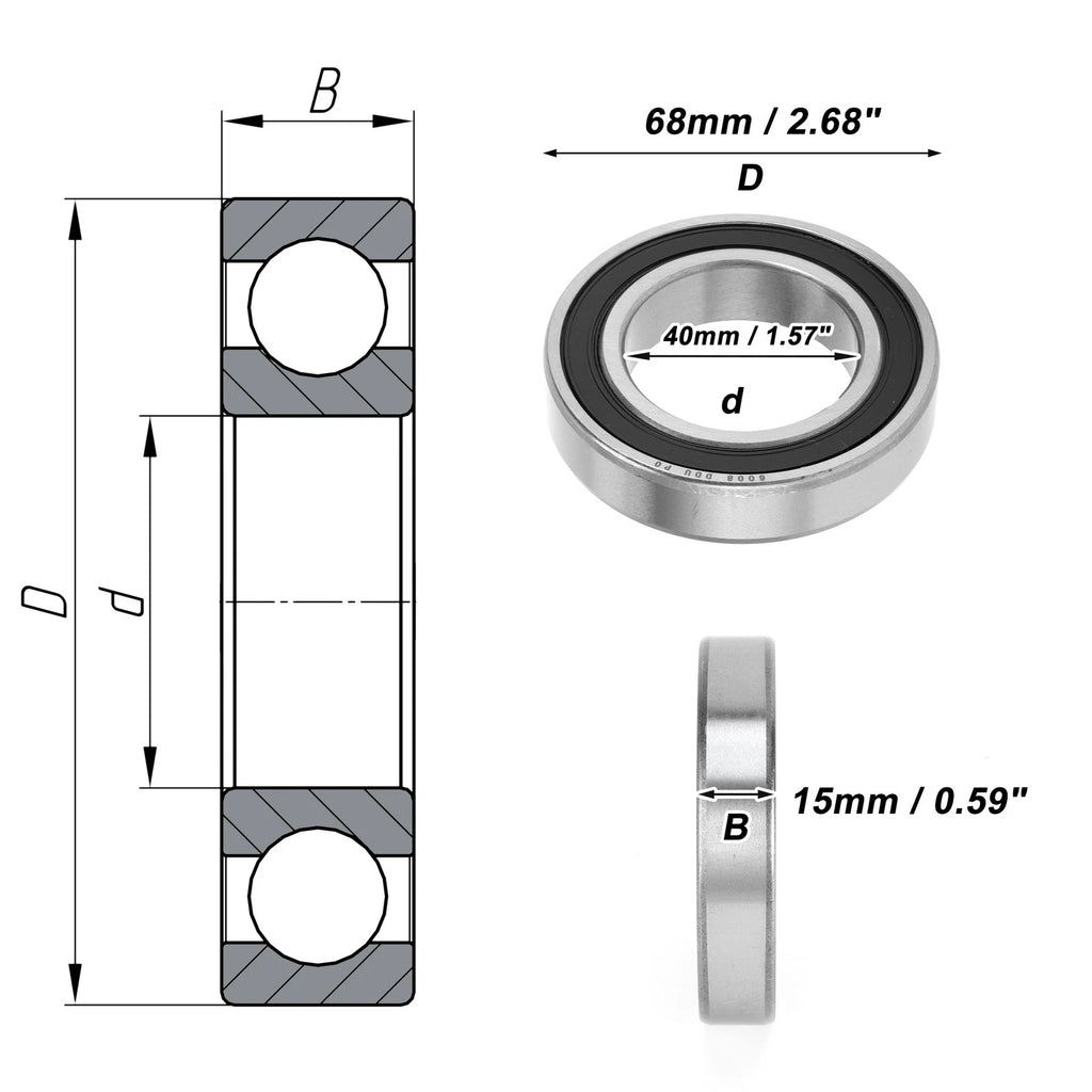 Deep Groove Ball Bearing 6008DDU for Scooter Skateboard Wheel (P0 40x68x15mm)