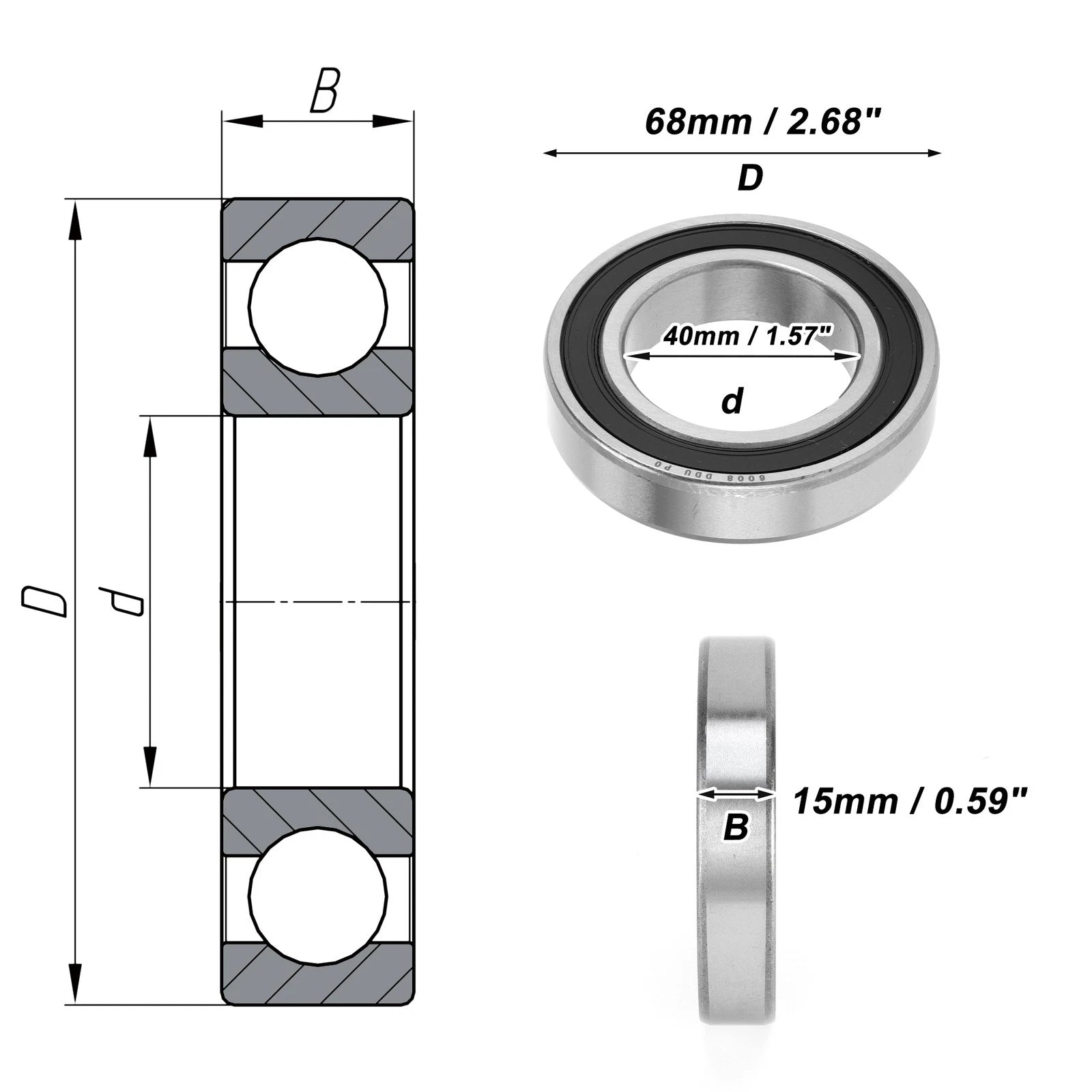 Deep Groove Ball Bearing 6008DDU for Scooter Skateboard Wheel (P0 40x68x15mm)