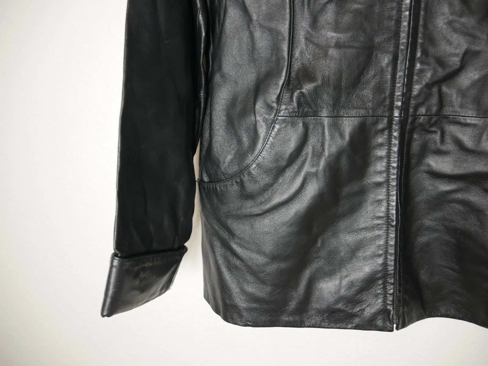 Genuine Leather Jacket for Women - Large Black Zip Up