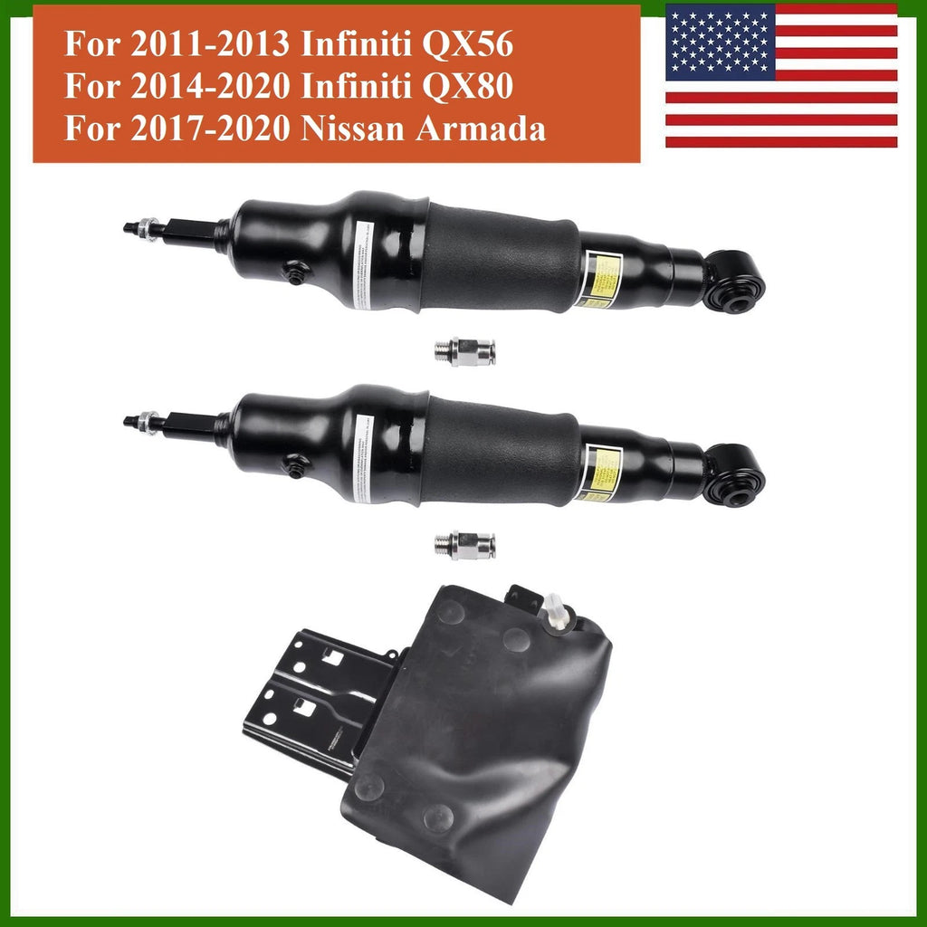 2X Rear Shock Absorber + Air Suspension Compressor for Infiniti QX80 (2014–2020)