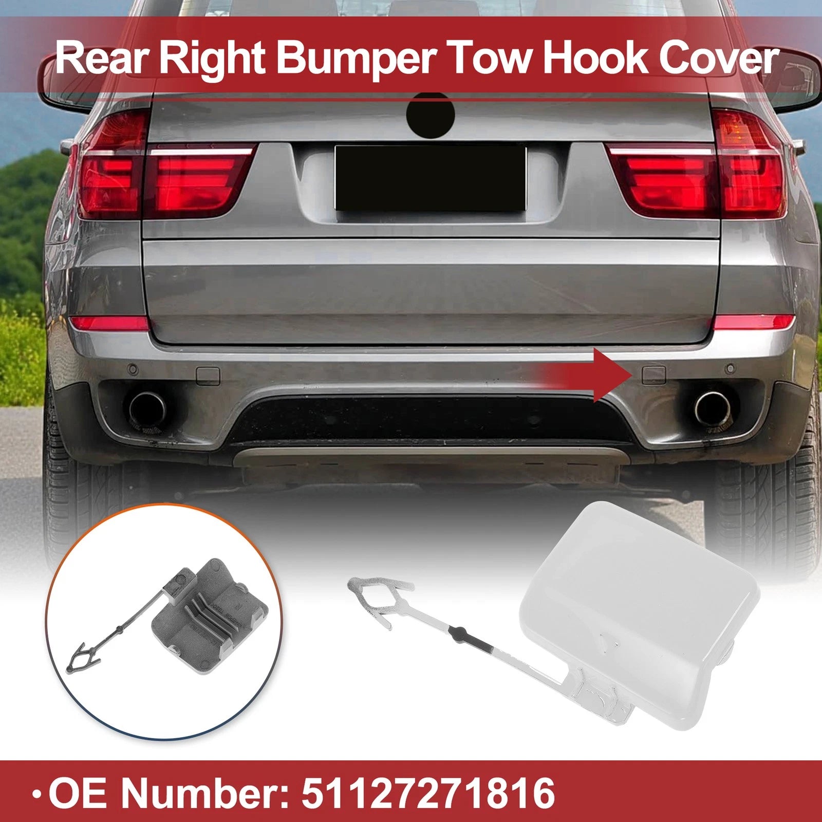 Tow Hook Cover Cap for BMW X5 E70 (2011–2013) No. 51127271816 White