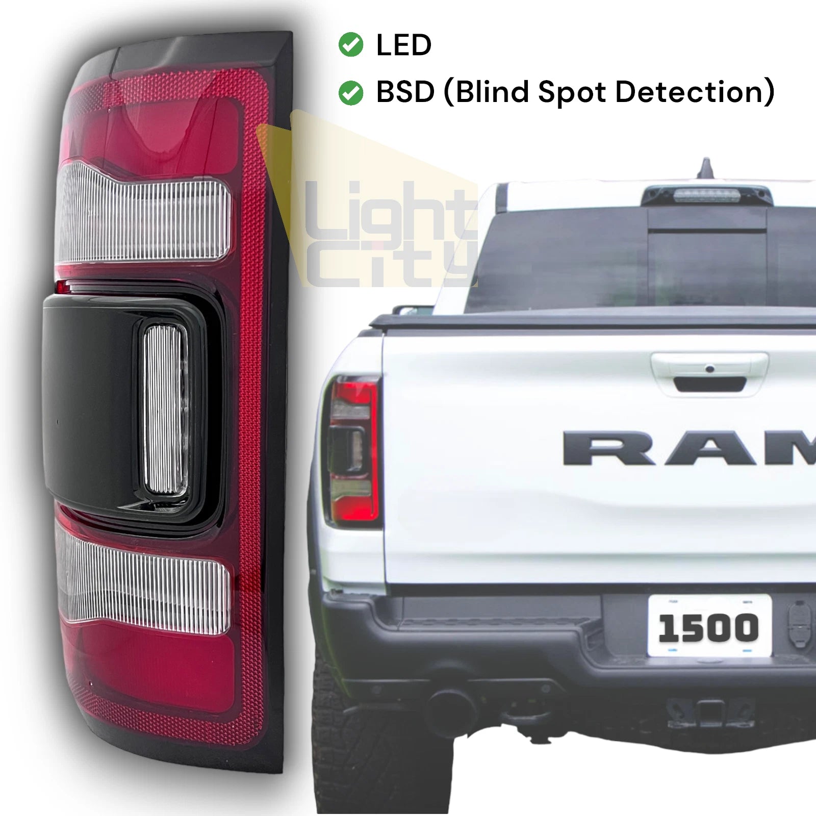 Full LED Tail Light Black Trim LH for RAM 1500 (2019–2023)