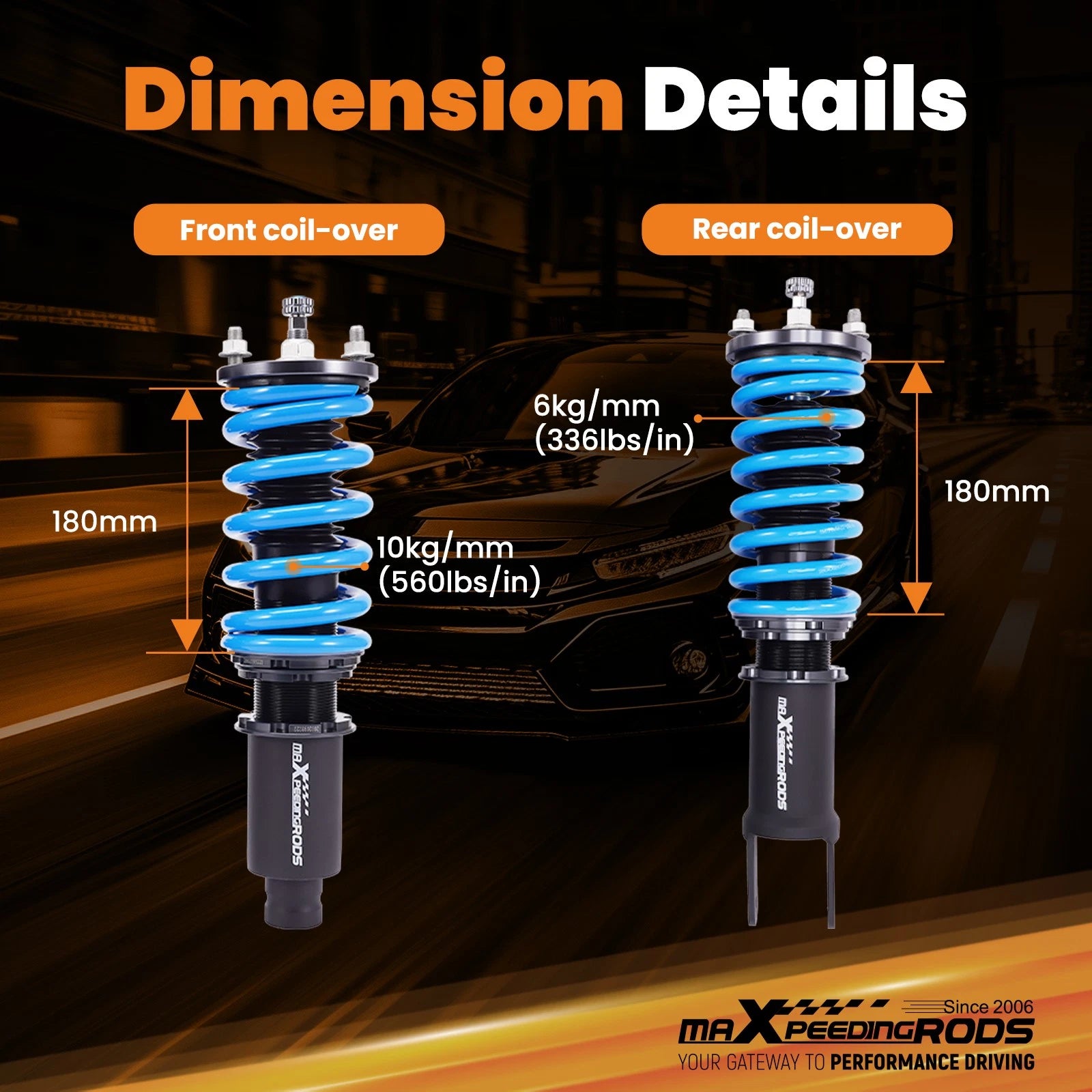 Coilovers for Honda Civic (1996-2000) 24 Way Adjustable Damper